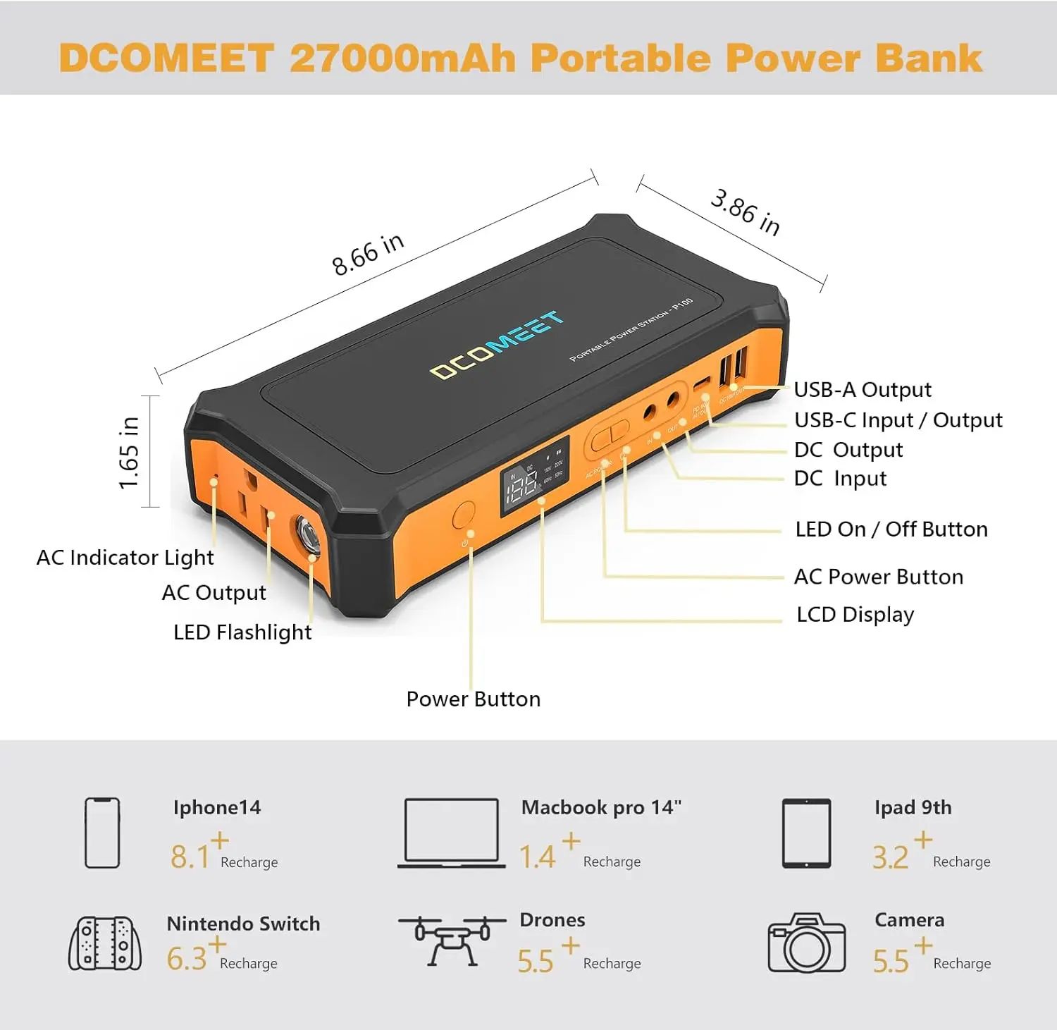 table Power Bank With Ac Outlet, 110V /100W Battery Powered Outlet With 99.9Wh High Capacity, Portable Charger With Dc Usb C - Image 2