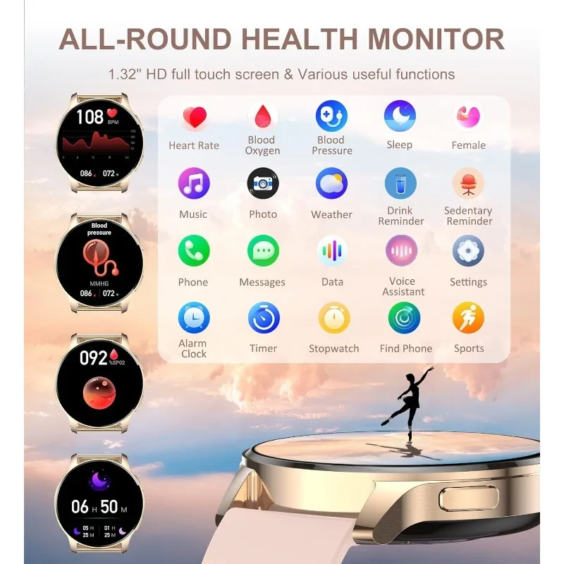 Smart Watch for Women (Answer/Make Call), Fitness Tracker for Android and iOS Phones Waterproof Smartwatch with 1.32" HD Full - Image 5