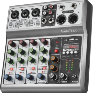 Aveek Professional Audio Mixer,Sound Board Mixing Console with 5Channel Digital USB Bluetooth Echo Delay Effect,Input 48V Stereo